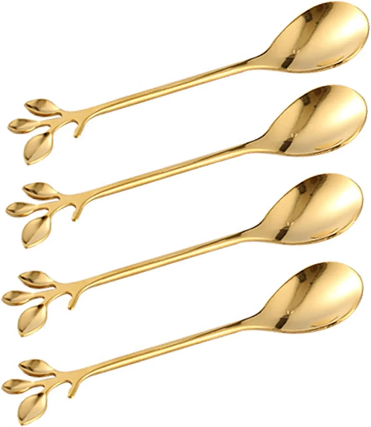 

Gold Leaf Coffee Spoon Set of 4, Ice-Cream Tea Stirring Spoons 4.7 Inches Retro Dessert Demitasse Espresso Spoons Cutlery Table