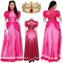 Princess Peach Women Cosplay Cloth Headwear Costume Anime Game Movie Bros Fancy Dress Up Outfit Adult Halloween For Role Play