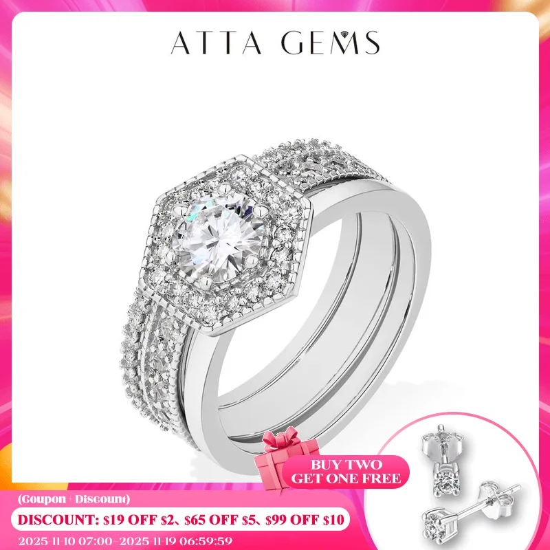

ATTAGEMS Original Round Cut 6mm Moissanite 3pc Rings Set 925Sterling Silver Luxury Engegament Wedding Women‘s Ring Fine Jewelry