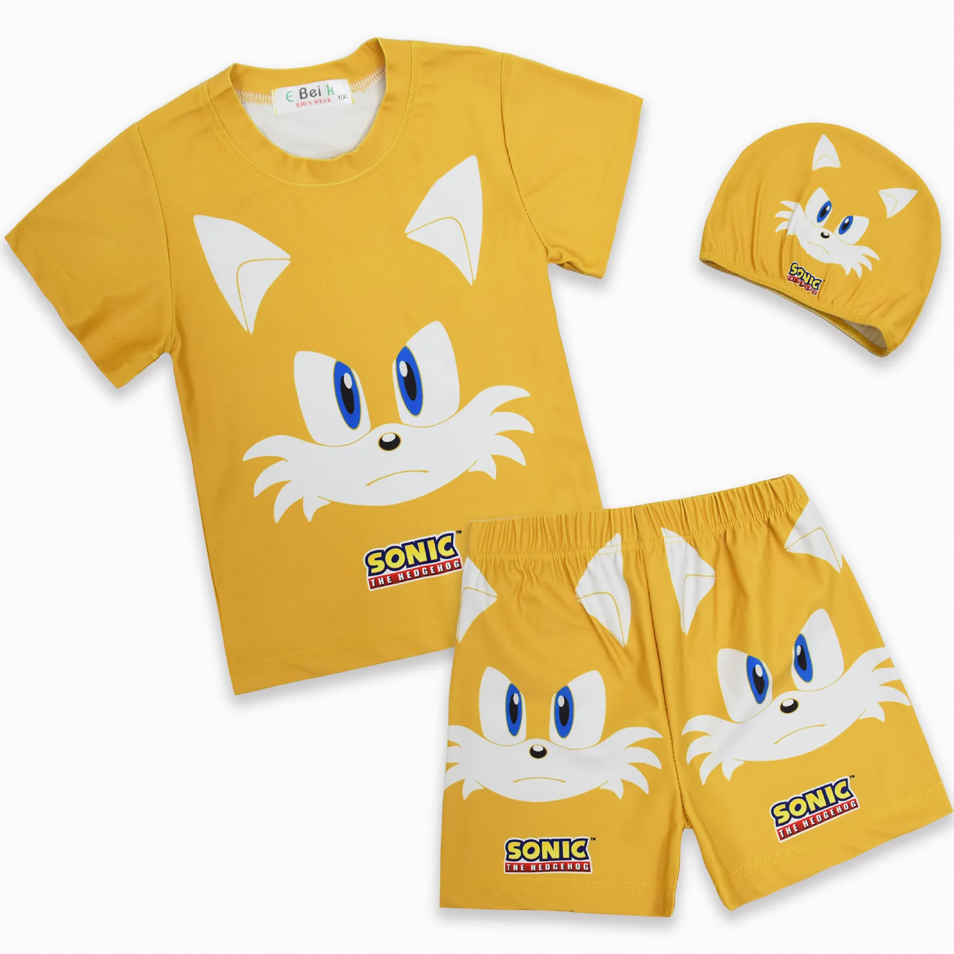 Girls Boys Anime Hedgehog Swimwear Short Sleeve Three Piece Set Tails Super S/onic Cute Boys Separable Swimming Suits Children's