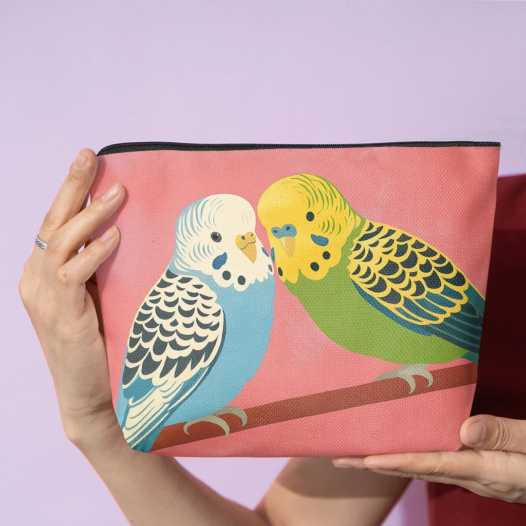 Cosmetic Bag 1pc, Parakeets Affectionate, Stylish Zippered Wallets, Work Snack Bags, Skincare Product Organizers