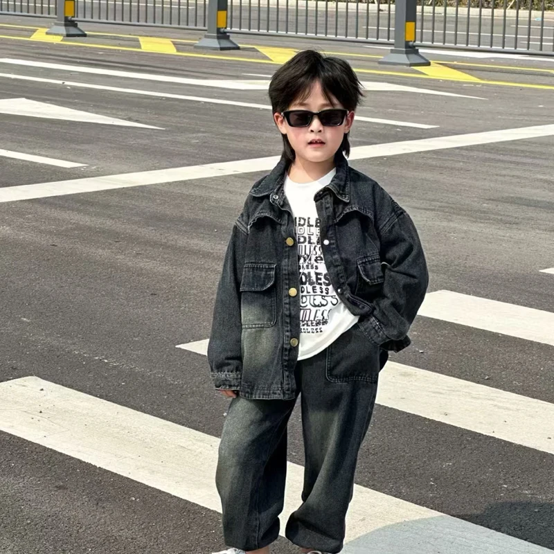 

Baby Boys Children Denim Coat Spring Autumn Kids Fashion Jean Casual Gentleman Jacket+Pants 2Pcs Suits Handsome Set Streetwear