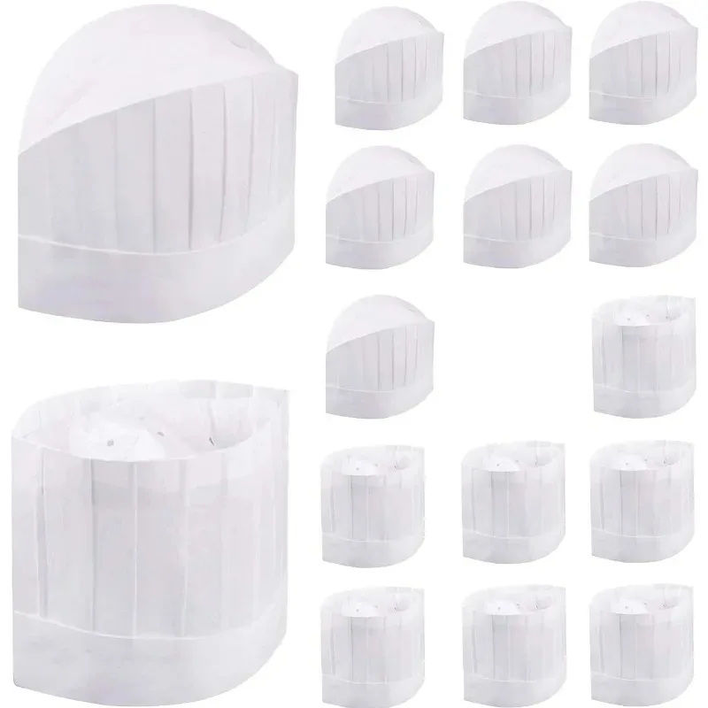 

20 шт. одноразовых поварских колпаков из утолщенного нетканого материала с узором в виде полосок, для кухни, доступны в высоком, среднем и низком стилях