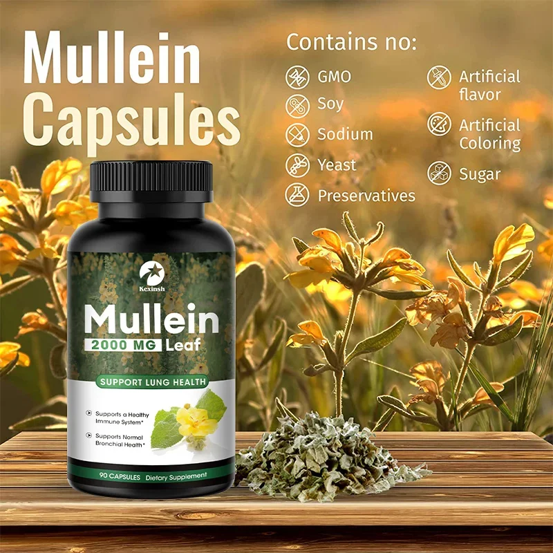 Kexinsh Mullein Leaf Capsules Supports Healthy Respiratory Feltwort Natural Lung Cleansing & Liver Detoxification