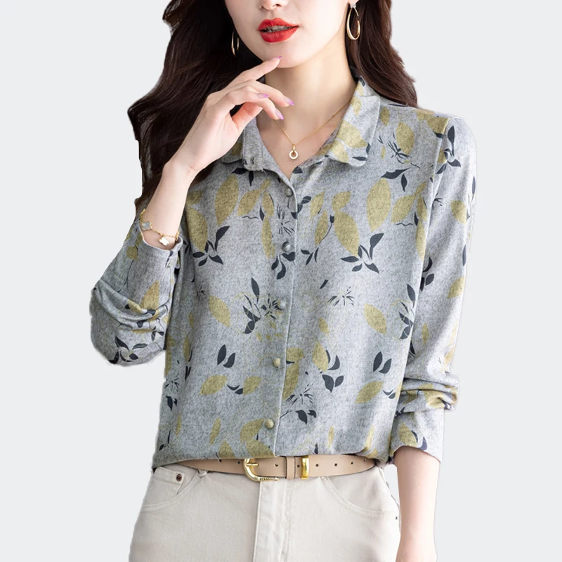 

Women's Vintage Floral Printed Blouse Thick Cotton Shirts Korean Fashion Women Blouses 2025 Casual Long Sleeve Female Tops