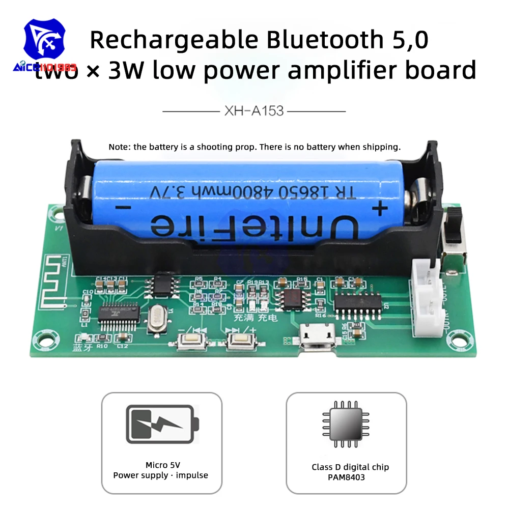 2 Channel XH-A153 Lithium Battery Bluetooth 5.0 Dual-channel Stereo Low Power Amplifier Board 3W+3W DC 5V PAM8403 For Speaker