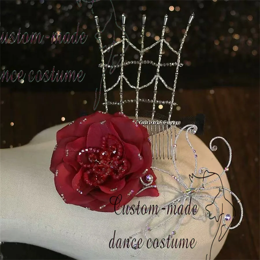 Coiffure à fleurs de Rose rouge, accessoires pour cheveux, couvre-chef de ballerine pour filles, couvre-chef Don Quichotte ou Paquita