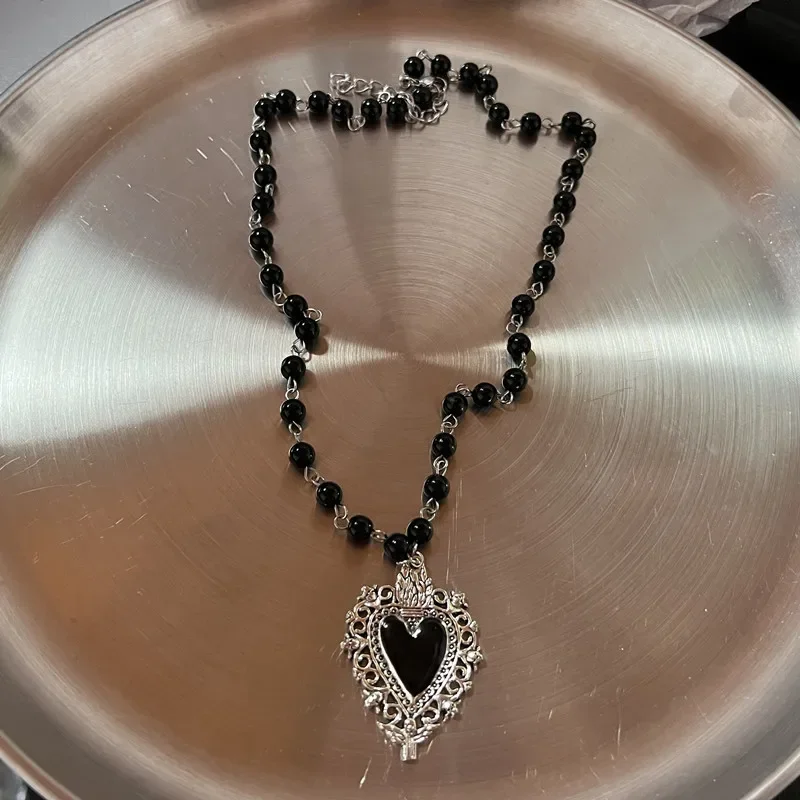 Forever Love Heart Shape Pendant Women Necklace Metal Heart Epoxy Resin Beads Charm Beaded Link Chain Girls Necklace Jewelry image 4