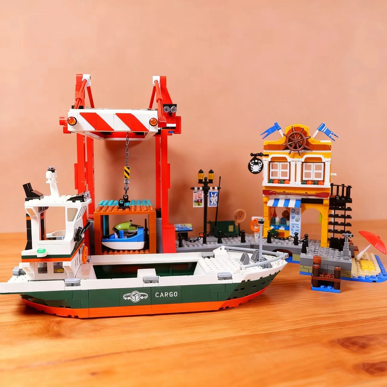 

Third Party Compatible Set City Series Building Blocks Ship Terminal Port Cargo Harbor Crane Children's Toys Assembling Gift