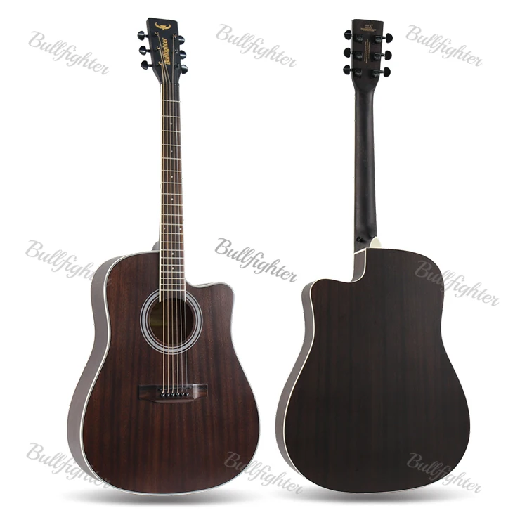 Bullfighter D-4115 All Sapele  Black Affordable OEM 41 Inches Top Solid  Acoustic Guitar