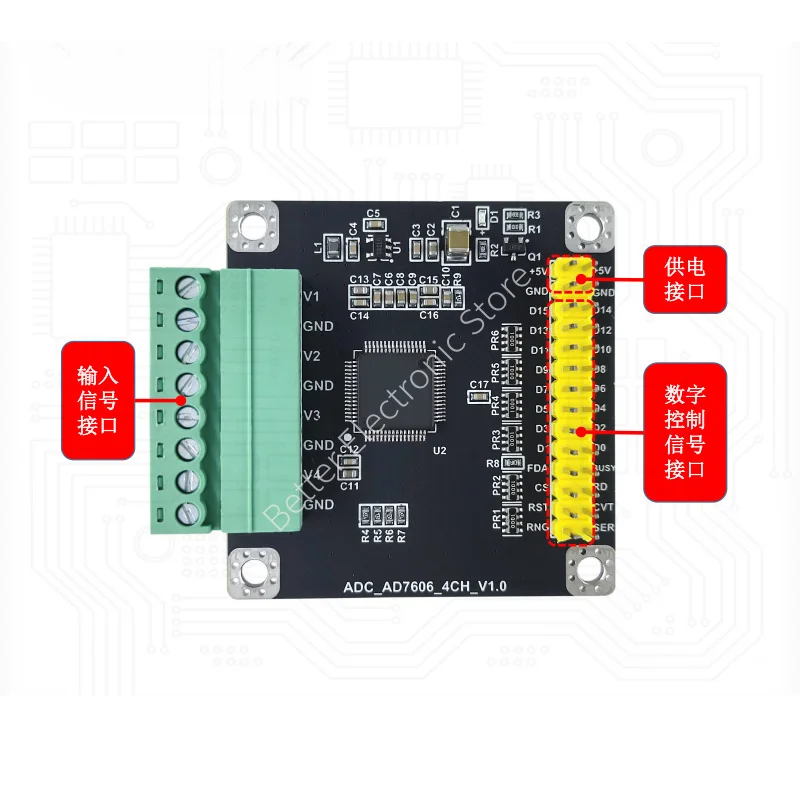 TopElec AD7606-4 module Multi-channel 4-way 16 bits ADC data synchronous acquisition module 200K sampling rate