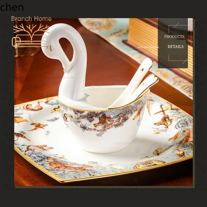 piece complete tableware set Luxury bone china dinnerware sets rice bowl plate chopsticks kitchen dishes dinner dish set view 4