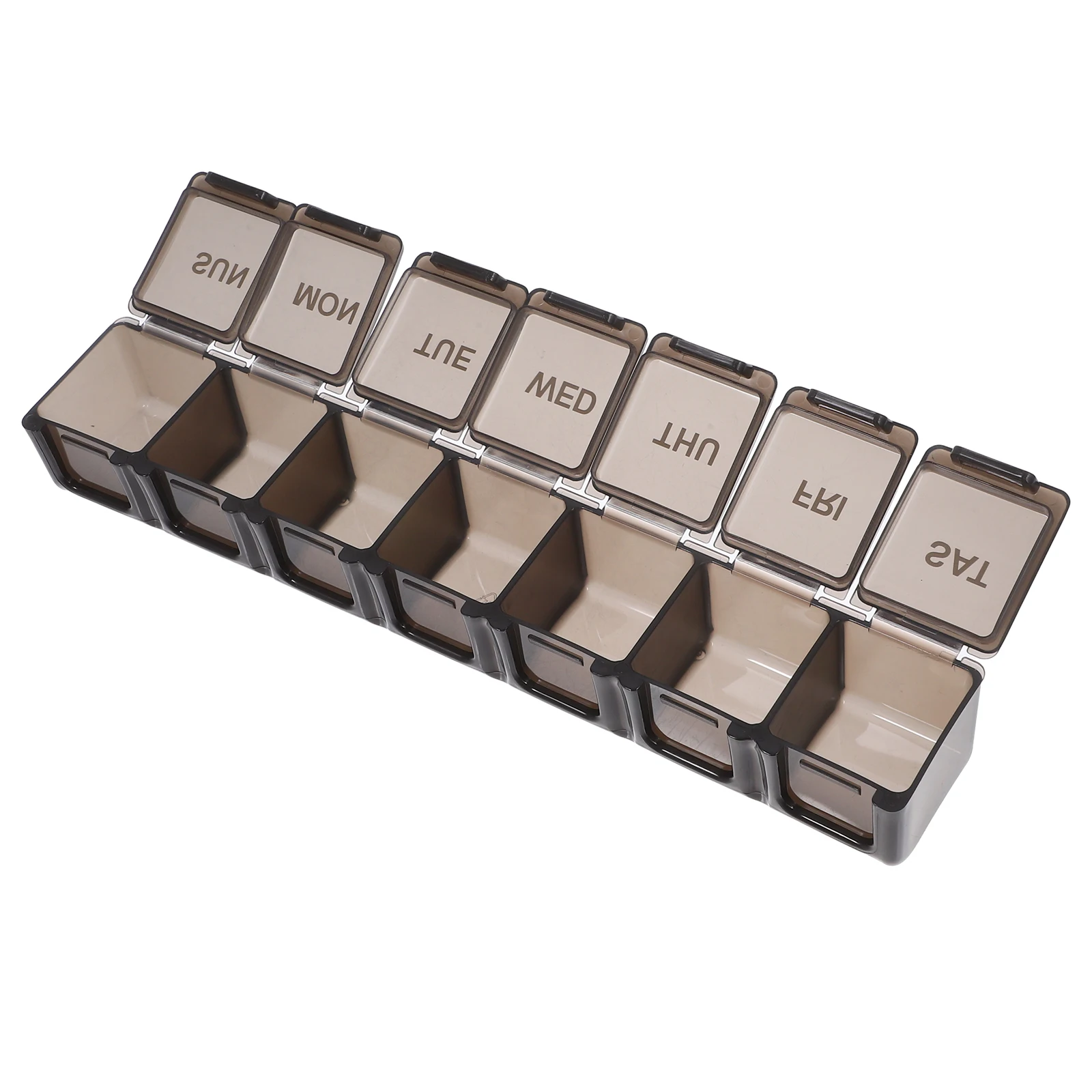 

Portable Pill Organizer Box 7 Compartments Reusable Travel Case for Daily Medication Storage Compact Transparent Black small