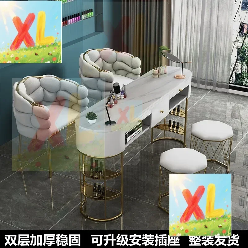 طاولة مانيكير رخامية لمشاهير الإنترنت خاصة e****مجموعة طاولة مانيكير وكراسي ميكانيكية فردية مزدوجة على الإنترنت #1