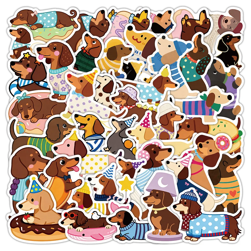 50er-Pack Niedliche Cartoon-Hunde-Doodle-Aufkleber Wasserfeste PVC-Sticker für Gepäck, Gitarre, Helm, Notizbuch, Schreibwaren-Dekoration