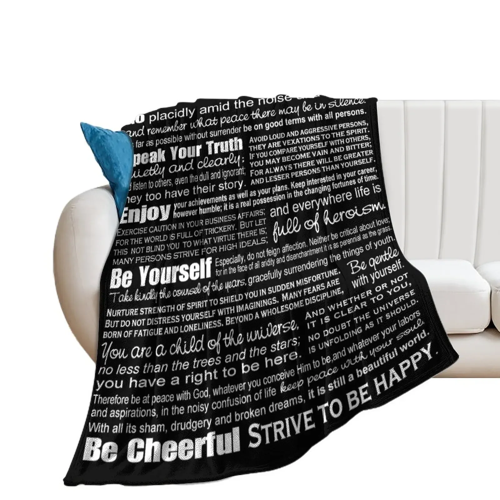 Desiderata - Black Throw Blanket for babies Quilt Blankets