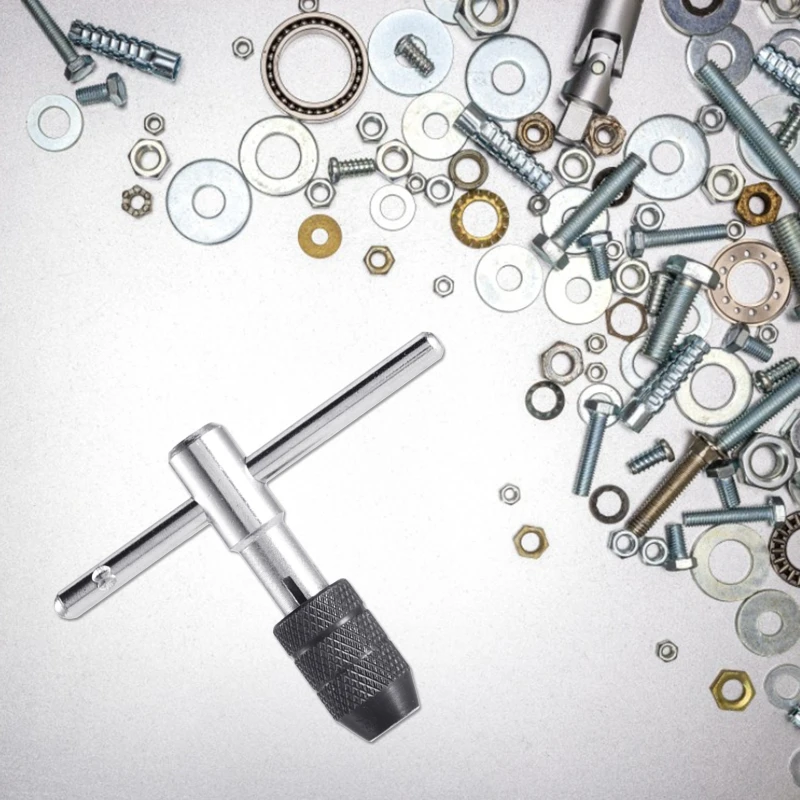 Professional ปรับ Silver T-Handle Ratchet Tap ผู้ถือประแจเมตริกปลั๊ก T-Tap สำหรับครัวเรือน Workshop ซ่อม m4YD
