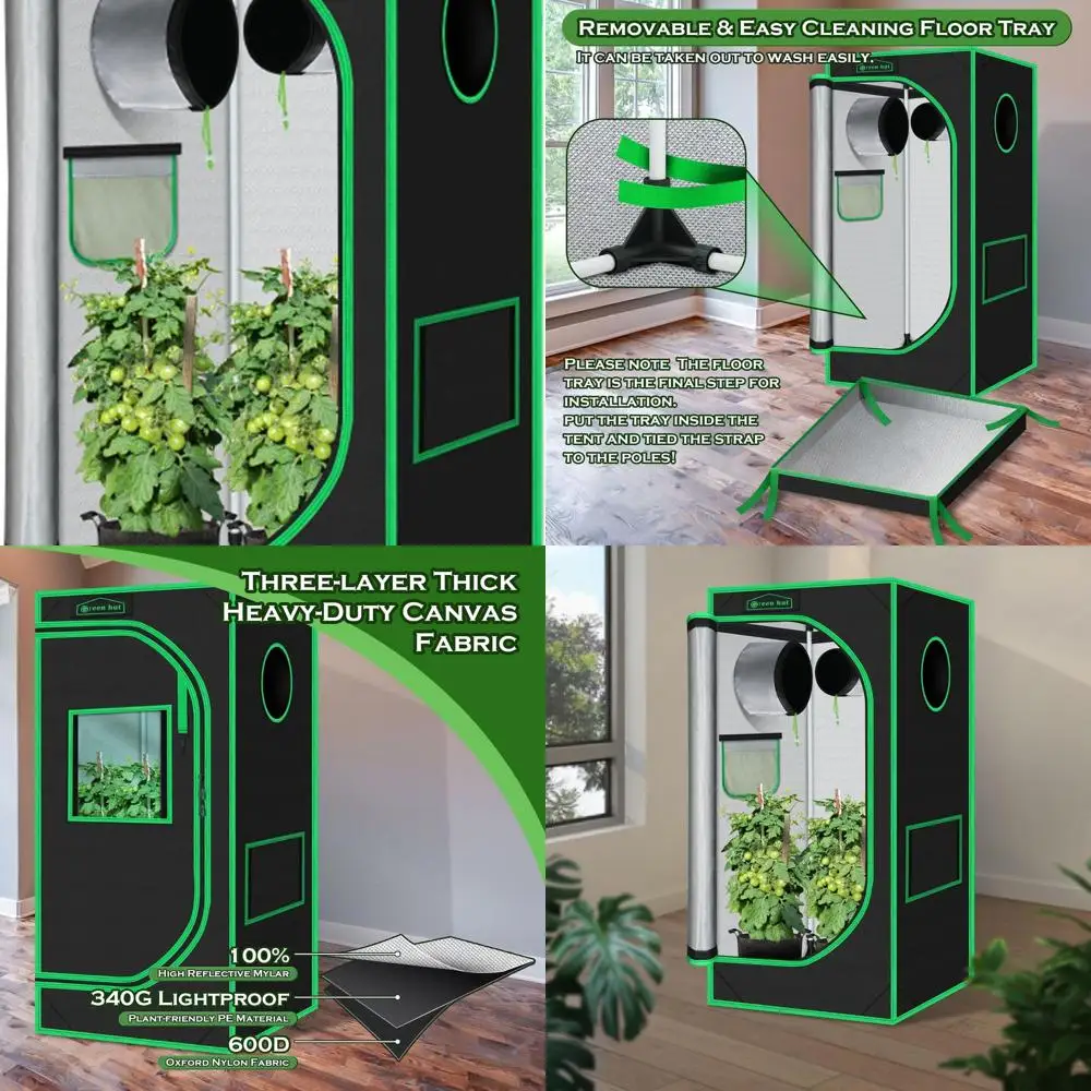 

24x24x48 600D Mylar Indoor Hydroponic Grow Tent with Window, Removable Tray, and Tool Bag