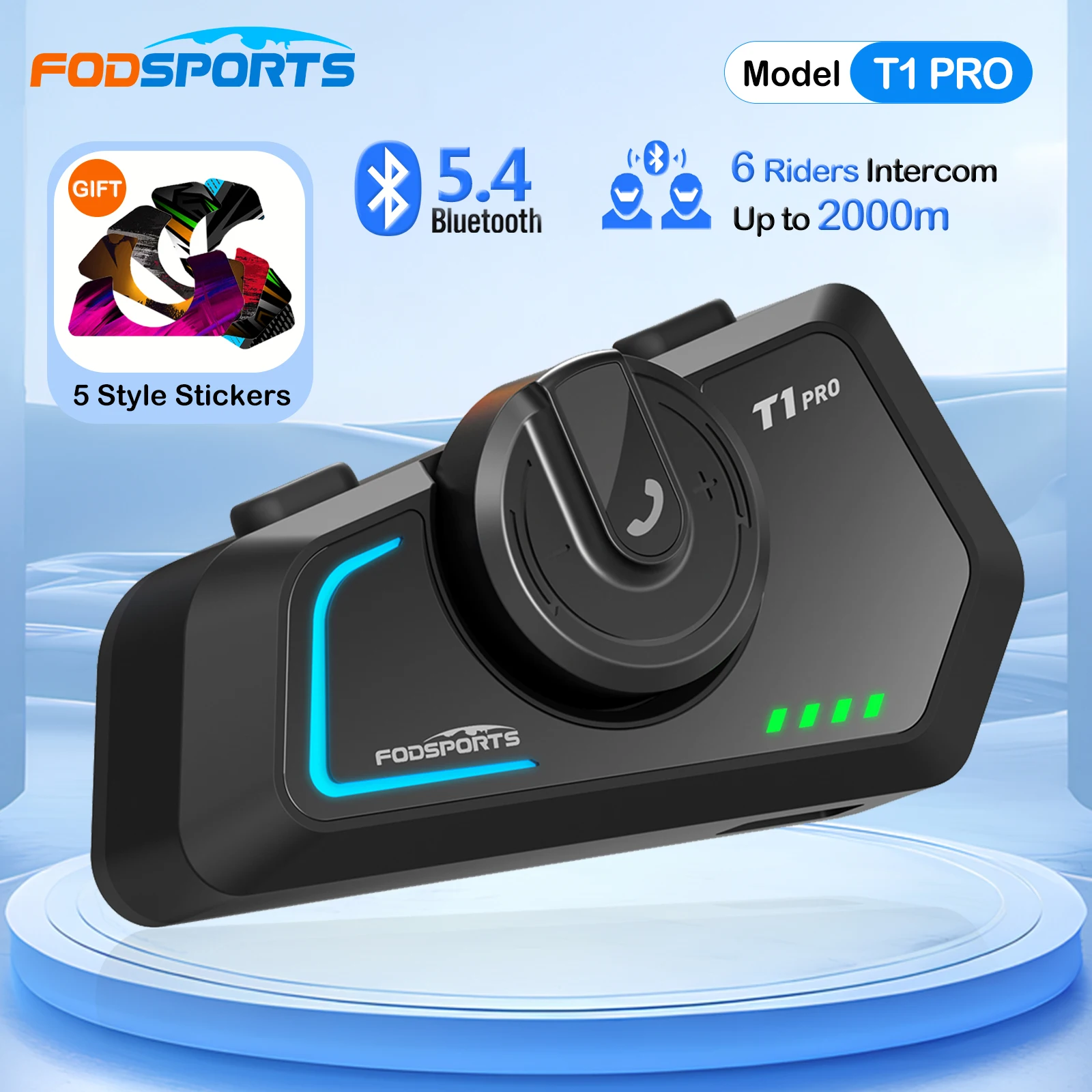 New Fodsports T1 PRO Helmet Headset 6 Riders Motorcycle Intercom