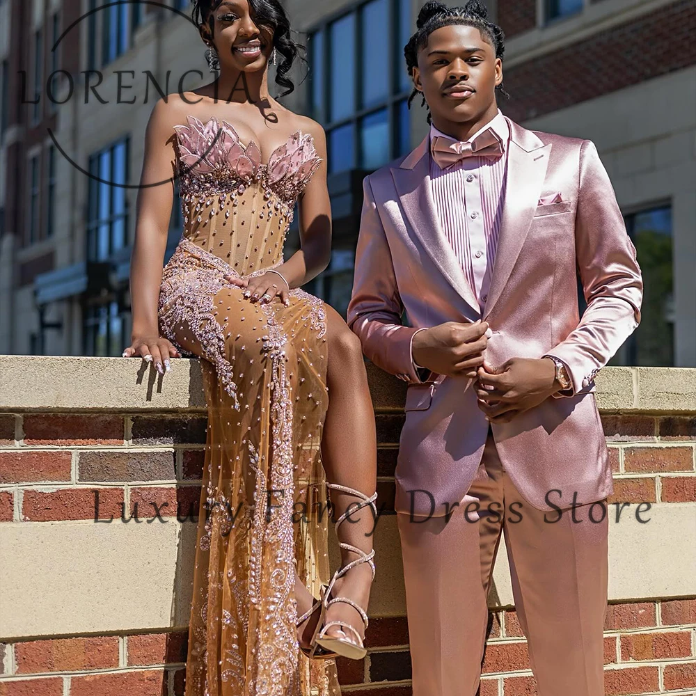 

Luxury 3D Ornament Prom Dresses 2025 Beading Tulle Mermaid Side Slit Banquet Party Gowns Customized Sleeveless vestido madrinha