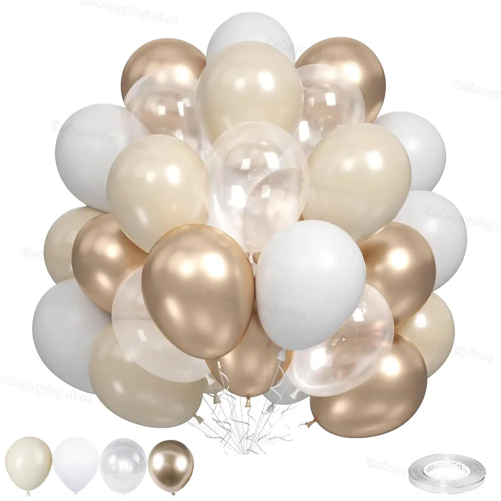 40 Stück nackte cremeweiße neutrale Luftballons, Chrom-Metall-Latex-Champagner-Luftballons für Boho-Geburtstag, Babyparty, Hochzeit, Party-Dekoration