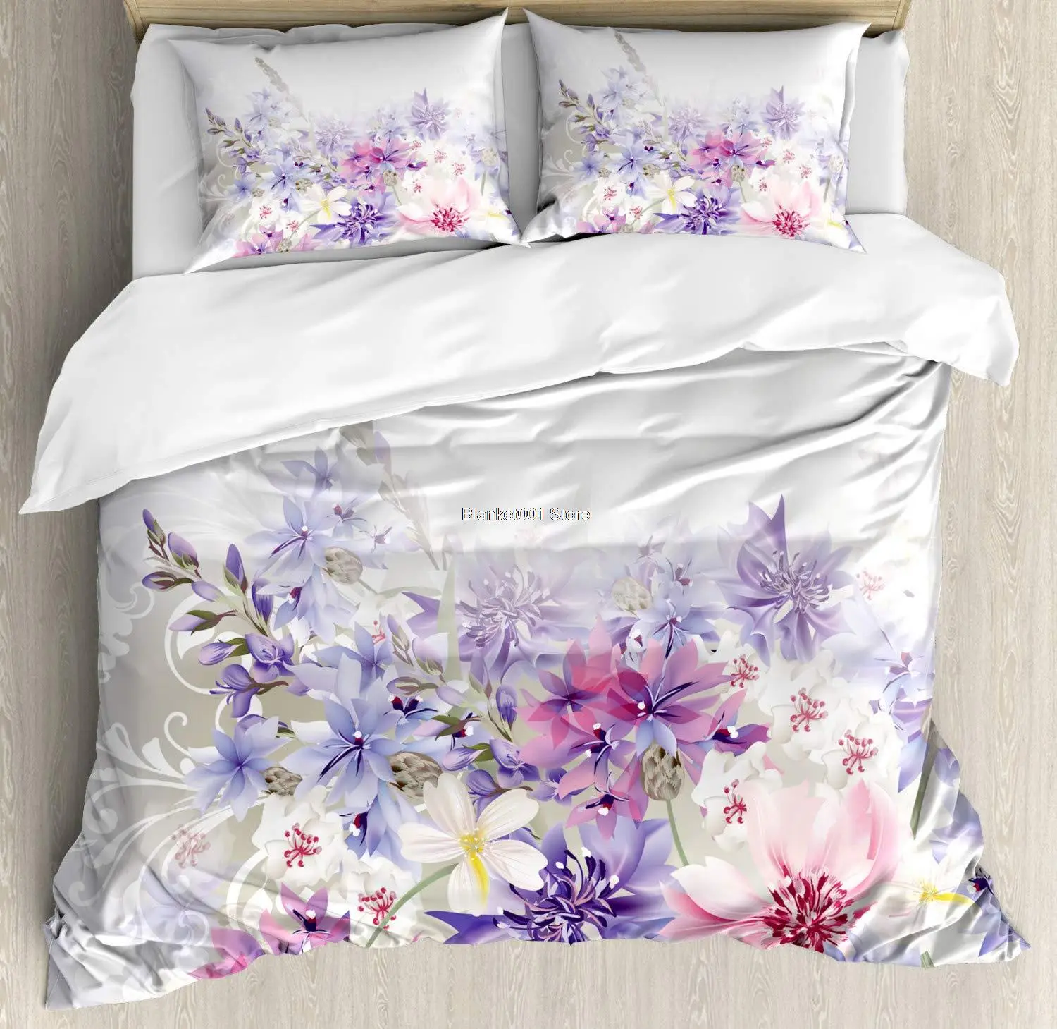 

Lavender Duvet Cover Set Pastel Cornflowers Bridal Classic Design Gentle Floral Wedding Design Print Decorative 3 Piece Bedding