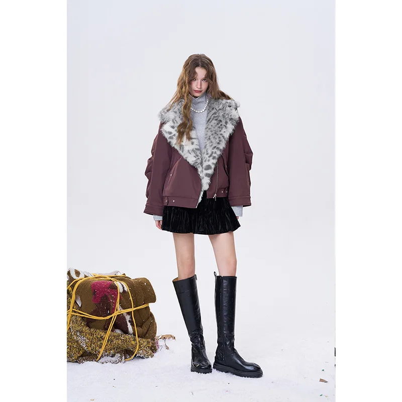 ELFSACK Y2K Lässiger warmer Mantel mit gepunktetem Plüschkragen für Damen