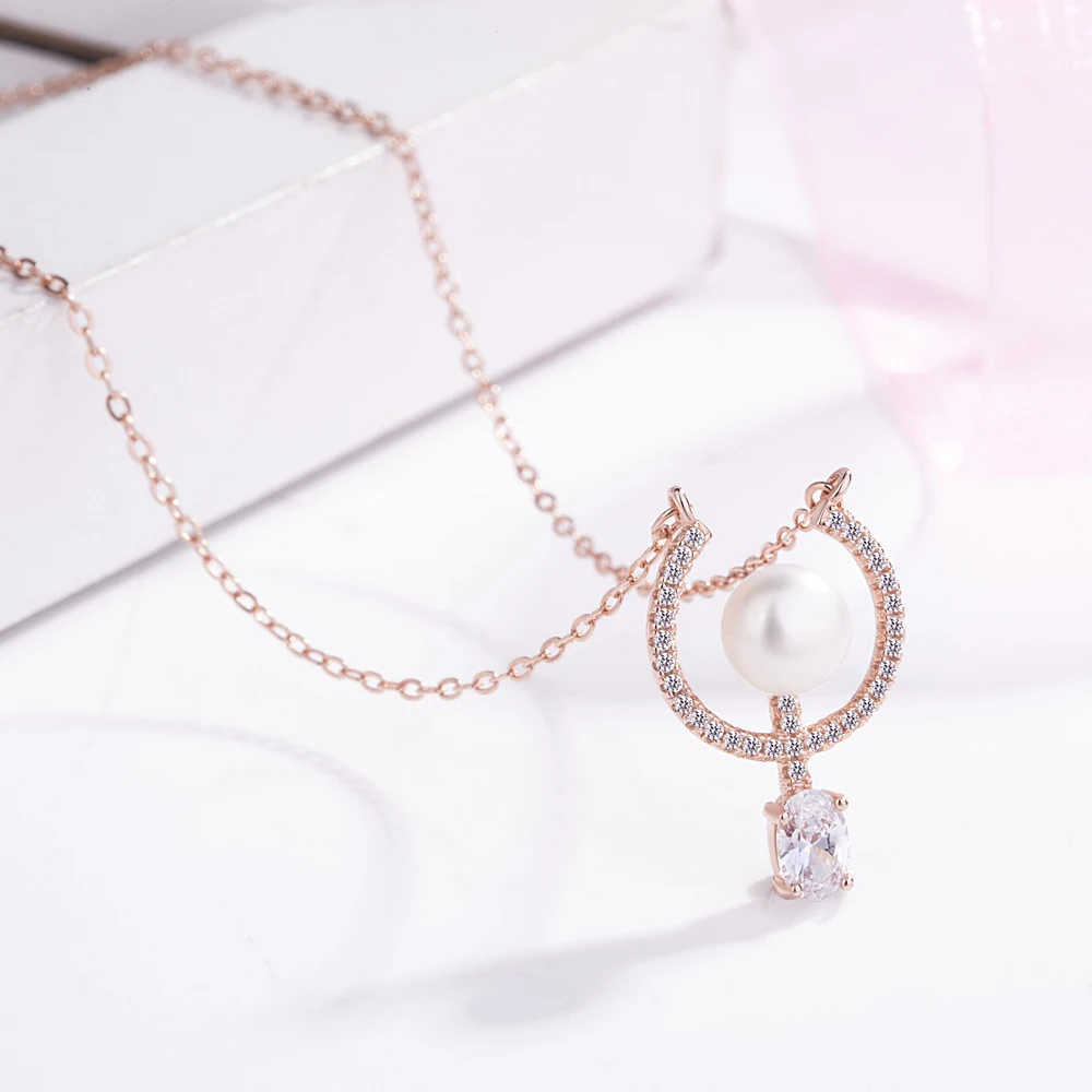 

Классическое минималистское ожерелье с подвеской из жемчуга - цепочка из стерлингового серебра 925 пробы, круглые ювелирные изделия с прозрачным цирконом для рождественского подарка на день рождения