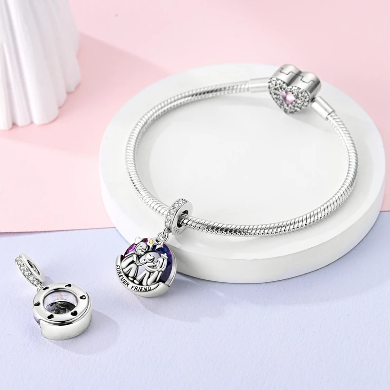 Exquisite 925 sterling silver Friendship Moon Ship Charm Fit Bracelet Women's Friendship Day Jewelry Gift