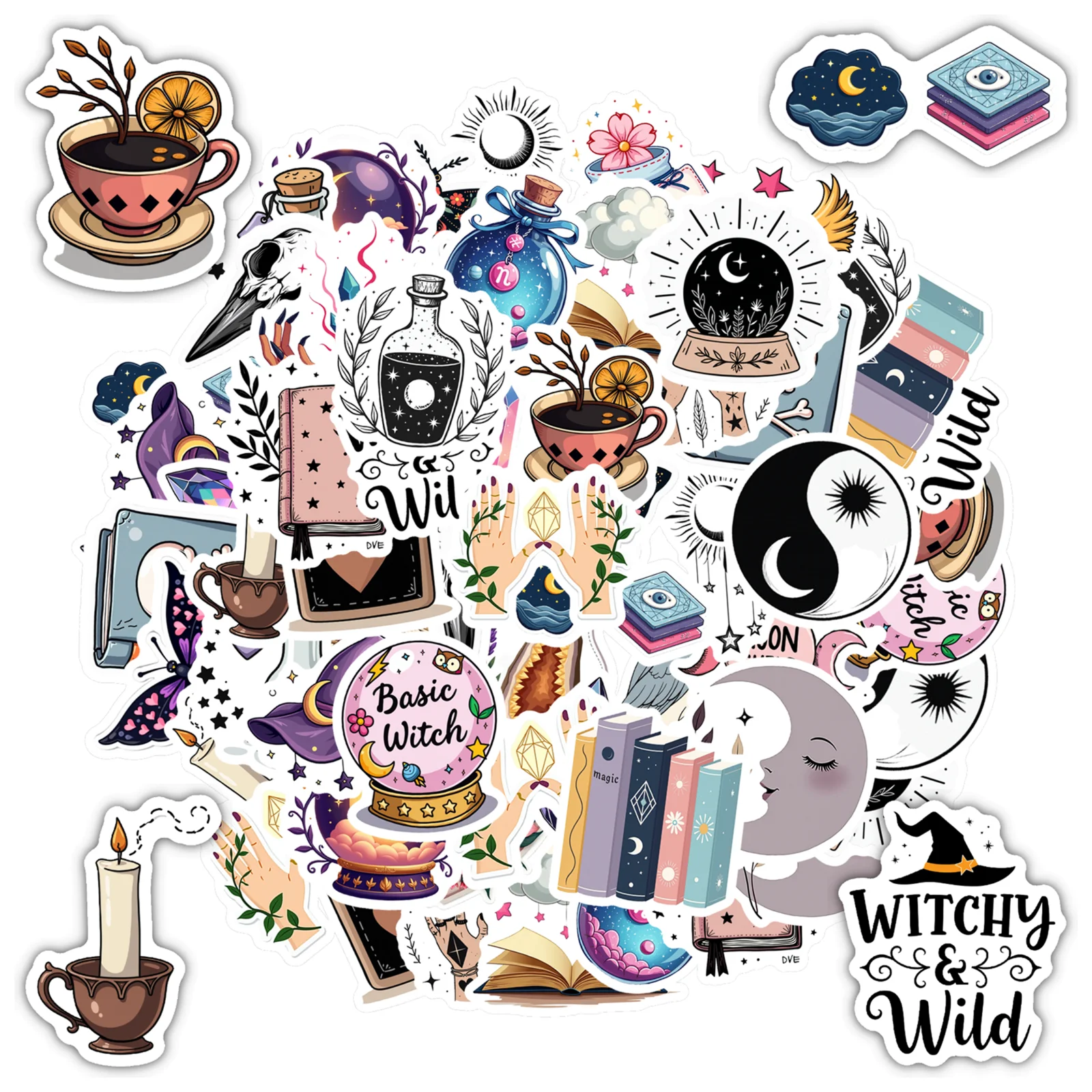 35pcs Fantasy Mystical Stickers Whimsical Witchcraft Graffiti Decals DIY Stickers For Guitar DIY Skateboard Laptop Luggage DIY