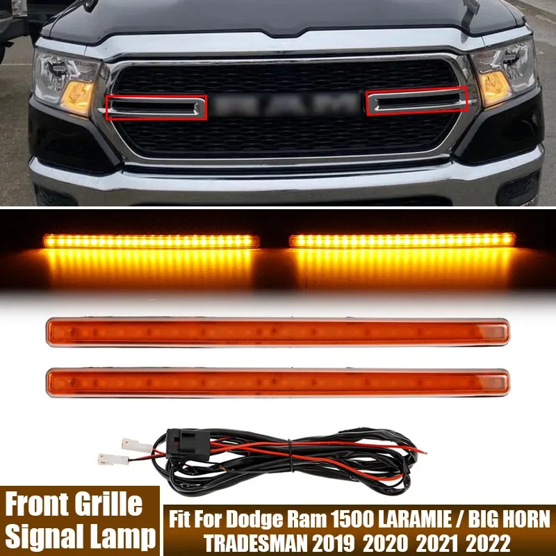 2Pcs/pair Front Grille LED Signal Lamps Car Modification Lights Fit For Dodge Ram 1500 LARAMIE / BIG HORN / TRADESMAN 2019-2022