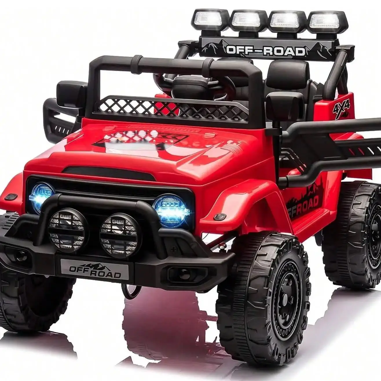 HAUSPROFI 12V Offroad-Elektroauto-Spielzeug für Kinder ab 3 Jahren, mit LED-Lichtern, Fernbedienung, Sicherheitsgurt, Bluetooth, 3 Geschwindigkeiten, Federung