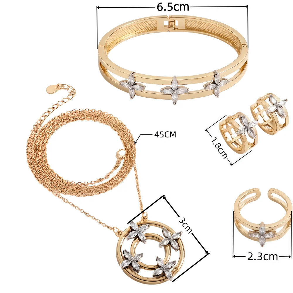 Luxury Stainless Steel Bracelet Ring Set for Women Men Zircon Colorfast‌ Waterproof Couple Jewelry Holiday Gift