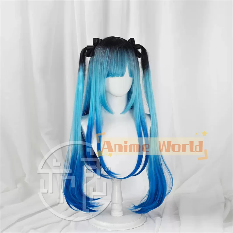 The Hundred Line Darumi Amemiya Cosplay Wig Long Blue Black Double Ponytail Hair Last Defense Academy Halloween Party for Women