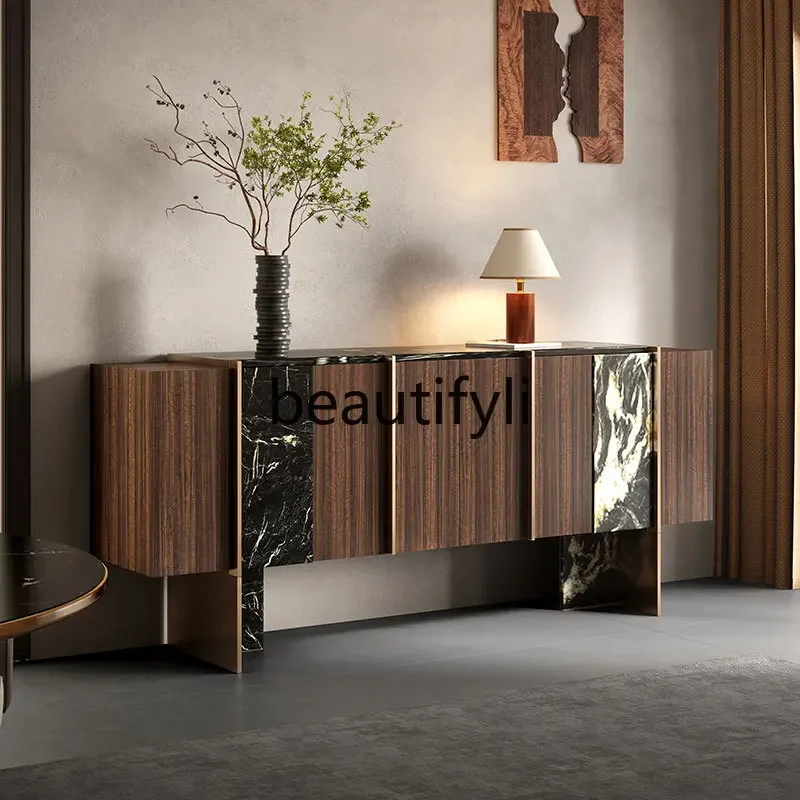 

Light luxury marble dining side cabinet, retro storage cabinet, entrance cabinet