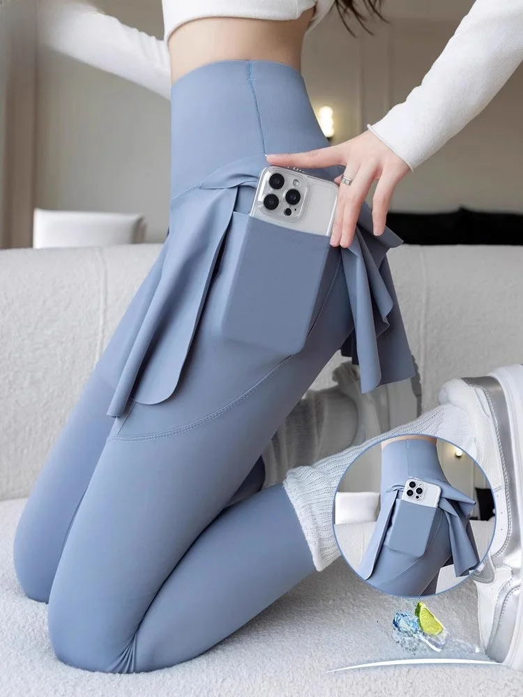 

Высокая талия, контроль живота, искусственная двухсекционная юбка, брюки, женская верхняя одежда, весенне-осенние брюки для бега, фитнеса, йоги, ковчег