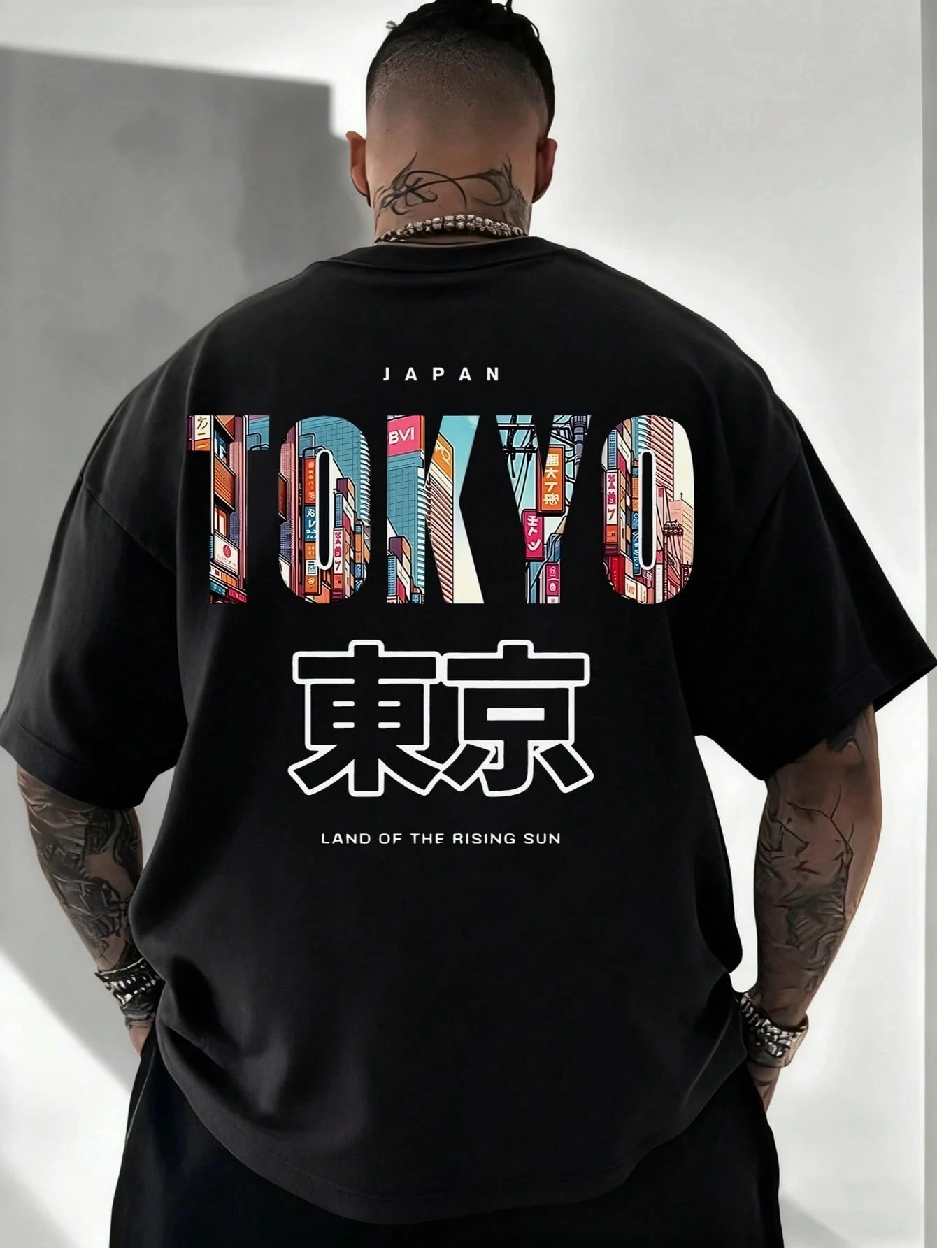 2026 New Parent‑Child Matching Oversize T‑Shirt Tokyo City Building Letter Dual‑Side Print Japanese Urban Streetwear Cotton Tee
