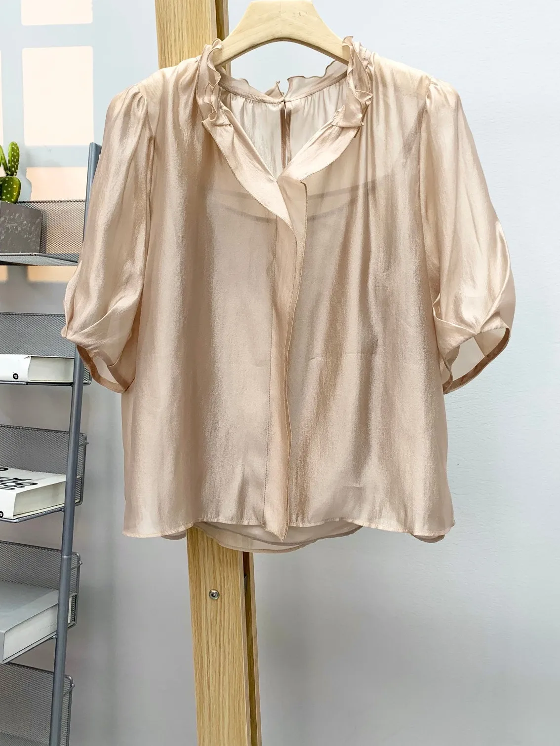 

Ele Loose Women's ort Sve irt with Lace Collar Semi-Transparent Two-Piece Set Commute Friendly Faionable