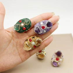 Natural Uruguayan crystal raw stone pearl ring set with Czech rhinestone high class ring fashion women's wedding banquet jewelry