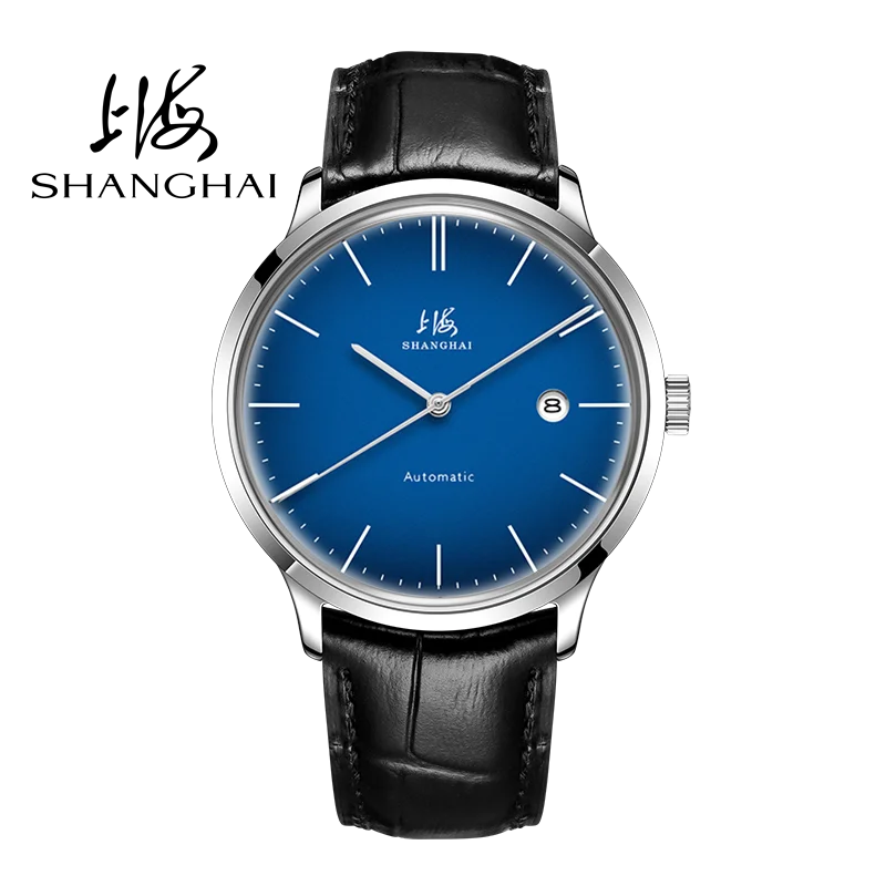 2025 Шанхайские мужские механические наручные часы Деловые часы-календарь 50 м Водонепроницаемая кожаная пряжка Мужские часы 792