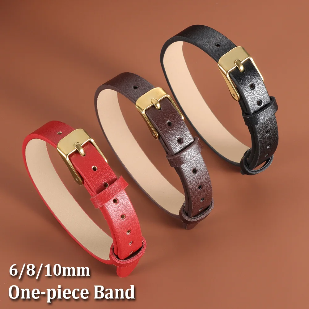

6mm 8mm 10mm Ultra-thin Leather Watch Band Cowhide Long Strap Gold Buckle Simple Bracelet Women Men Wristbelt Black Red Brown