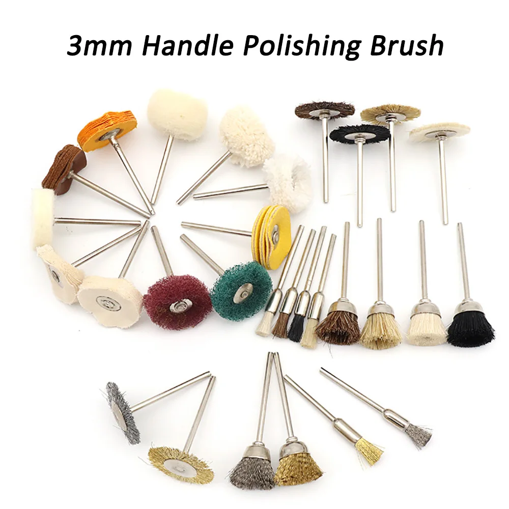

10pcs Wire Wheel Cup Brush Set 3.0mm Shank Stainless Steel/Nylon/Brass/Wool Felt for Polishing Grinding For Dremel Rotary Tools