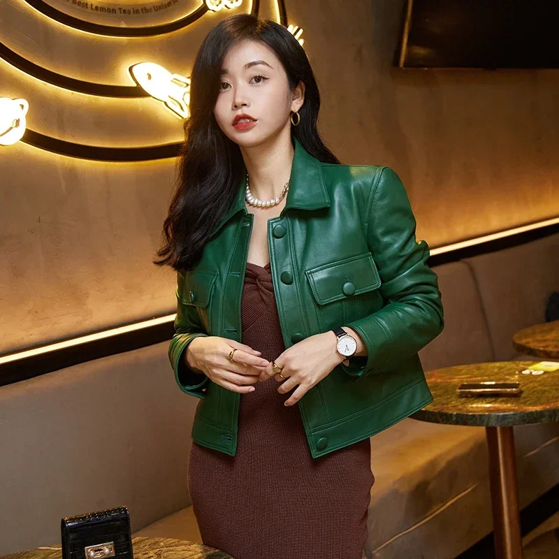 Tajiyane Genuine Leather Jacket Women Autumn Real Sheepskin Leather Coat Fashion Green Leather Jackets Biker Jaqueta Feminina SG