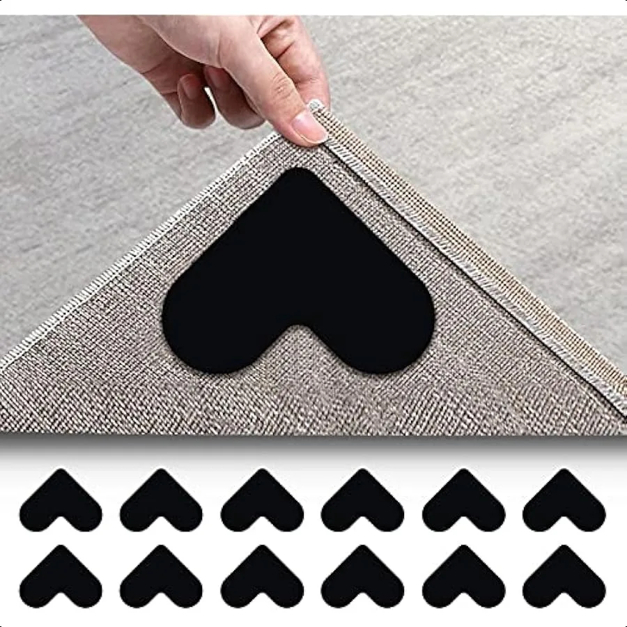 

[12 Pack] Rug Pad Gripper Double Sided NonSlip Rug Pads Rug Tape Stickers Washable Area Rug Pad Carpet Tape Corner Side Gripper