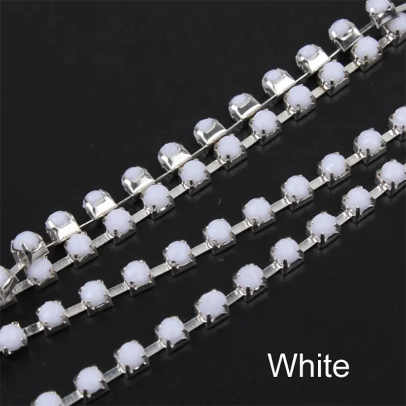 New Acrylic Rhinestone chain SS12 (3mm) Silver Cup chain 15 Colors For diy Sewing Clothes Accessories