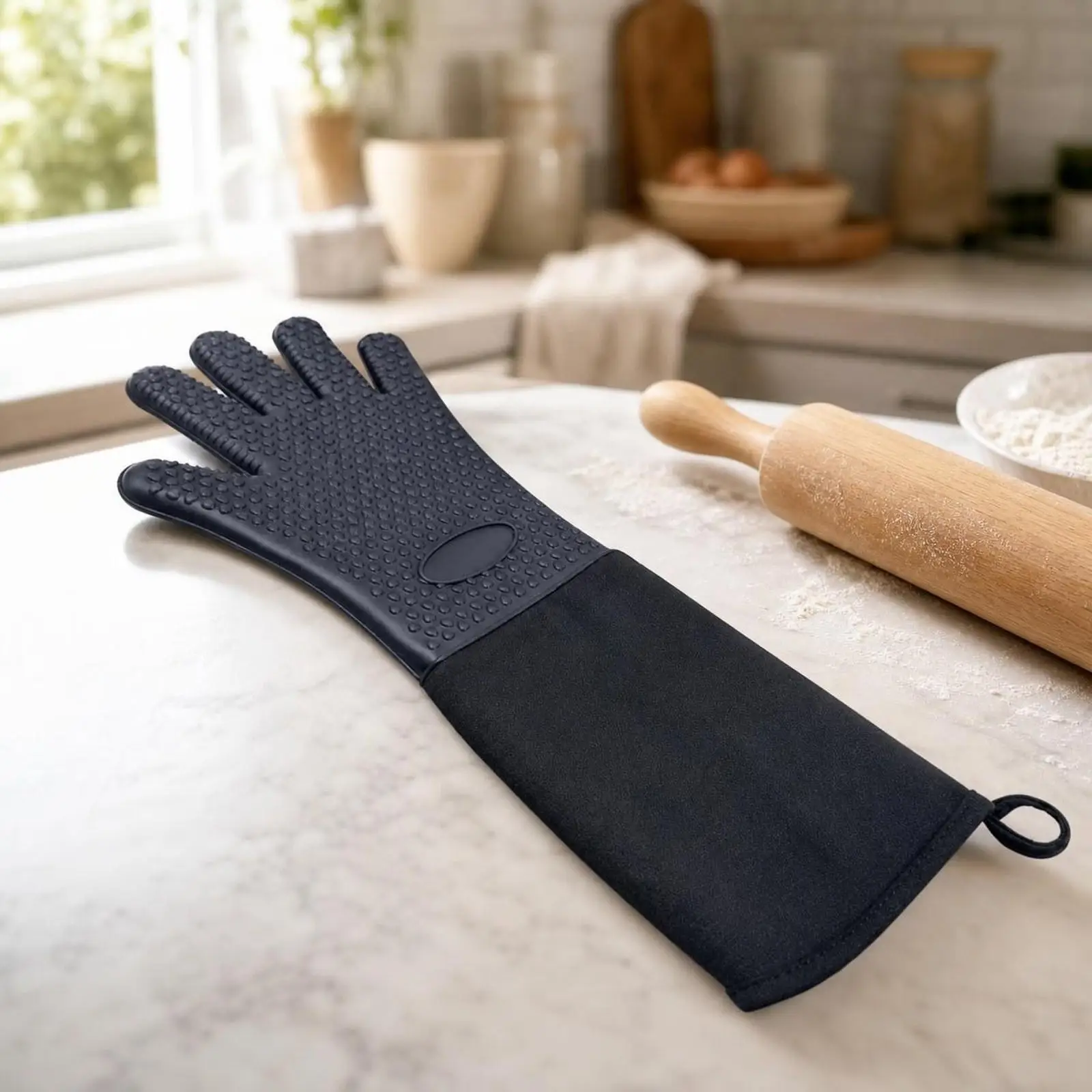 Extra-long, Non-slip, And Waterproof Kitchen Gloves with Silicone Handles. Heat-resistant, They Are for Grilling.