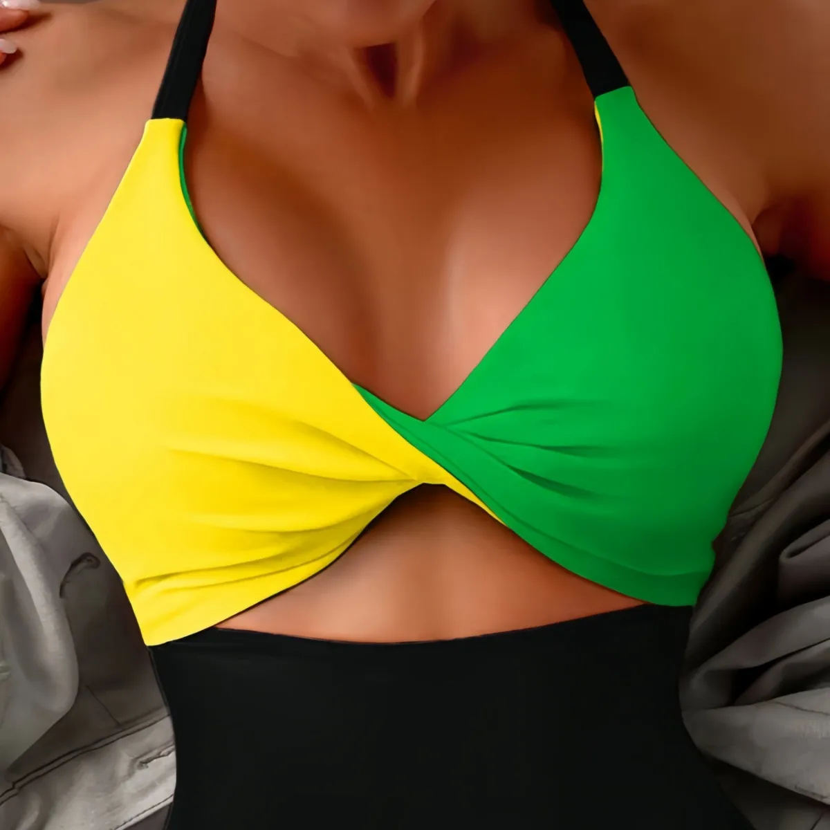 2026 جديد عصري ومثير الألوان المتناقضة عالية الخصر بلون قطعة واحدة ملابس السباحة الإناث الشاطئ ثوب السباحة #3