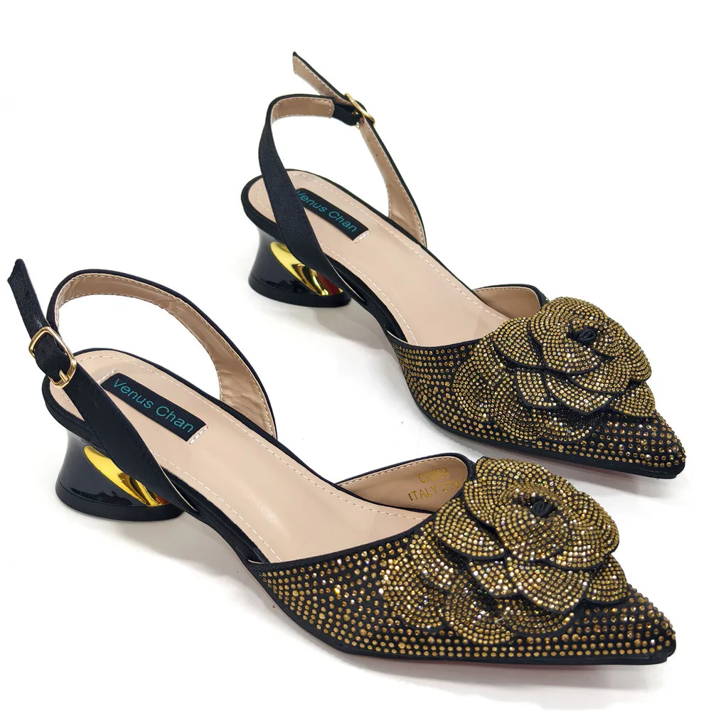 New Italian Design Faux Snakeskin Texture Black Shoes And Bags Rhinestones Embellished Pointed Toe High Heels Fine Handbags image 3