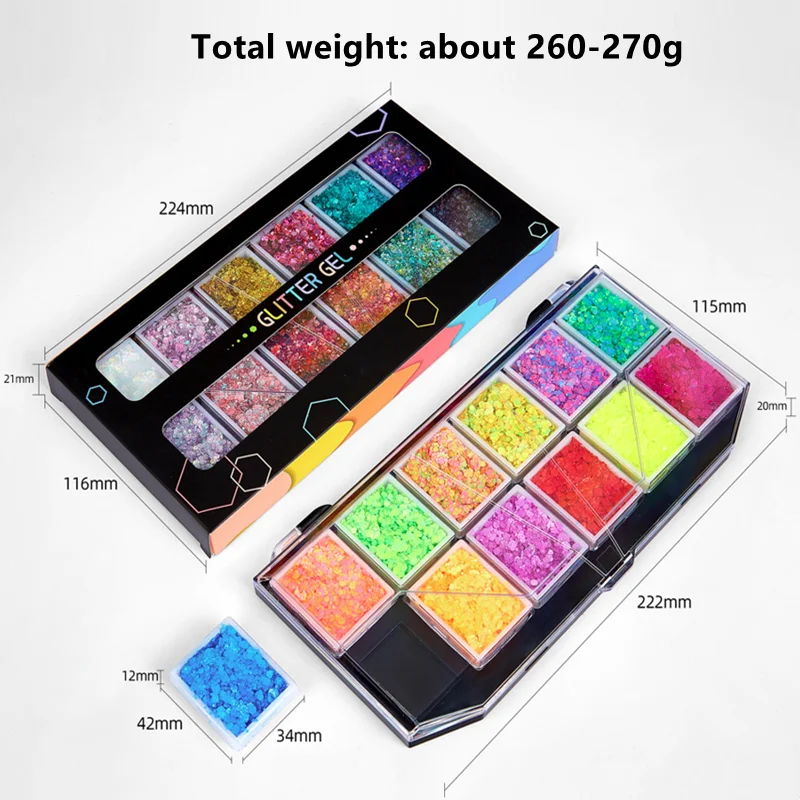 12色グリッタージェルメイクアップ、暗闇で光るボディグリッタージェル、UVアイフェイスグリッター、バーフェスティバルパーティーグリッターメイクアップジェル