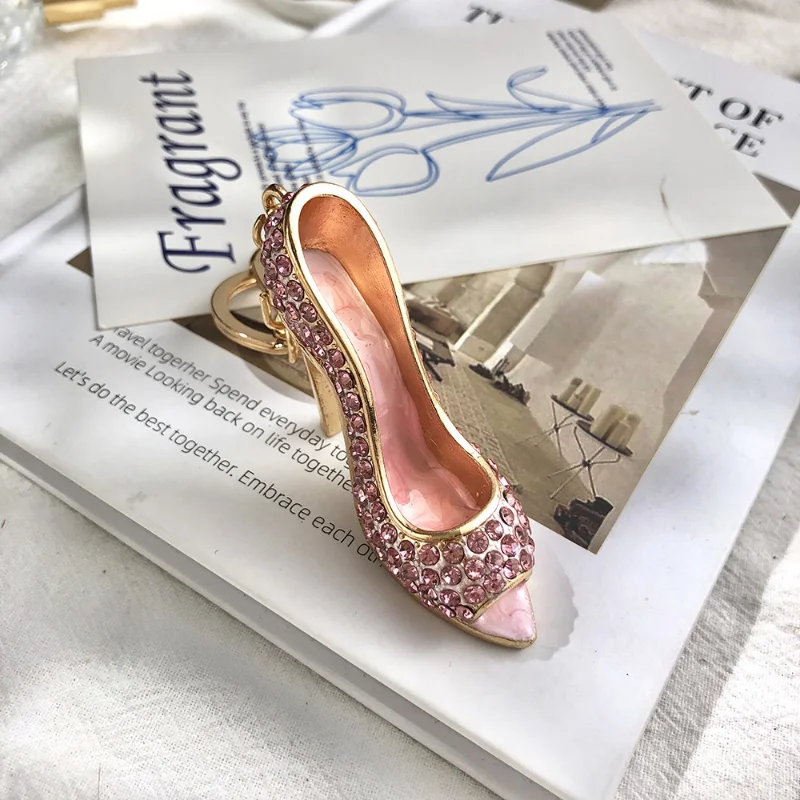 Shining Rhinestone High Heel Shoe Key Chains Colorful Delicate High Heel Shoe Geometric Key Chains Car Bag Accessories Key Ring